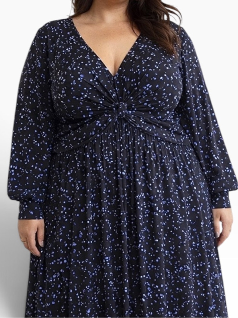 Eloquii Elements Black Floral Knot-Front Pleated Skirt Midi Dress 26/28